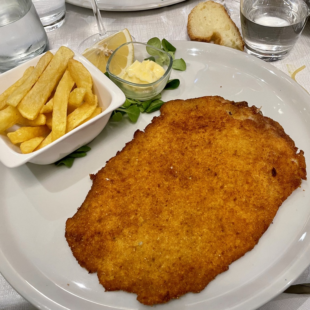 Second dish was veal <em>milanese</em>. Why not have something with “Milan” right in the name?