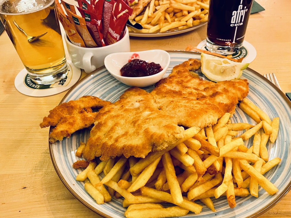Wiener schnitzel with fries.