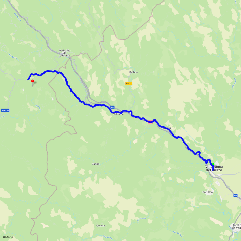 Villafranca del Bierzo to Liñares, 21.5 miles.
