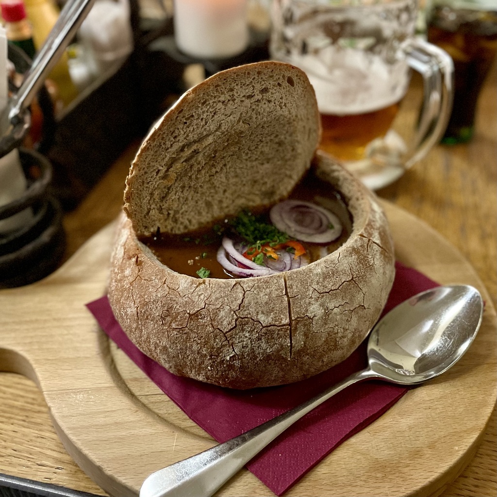 The goulash in a bread bowl was actually quite tasty.